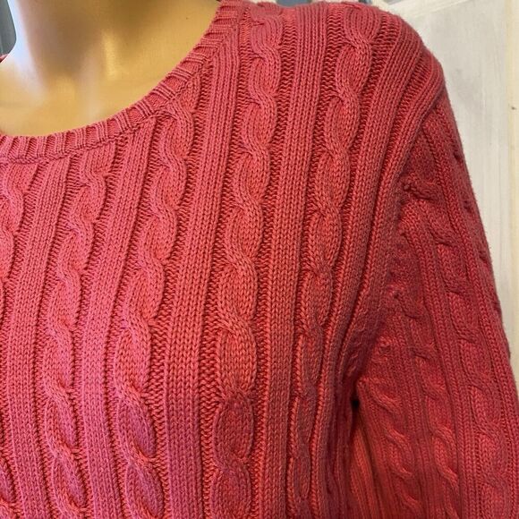 L.L.Bean Pink Crewneck Cable Knit Thick Long Sleeve Sweater Cotton Women… - Picture 6 of 9